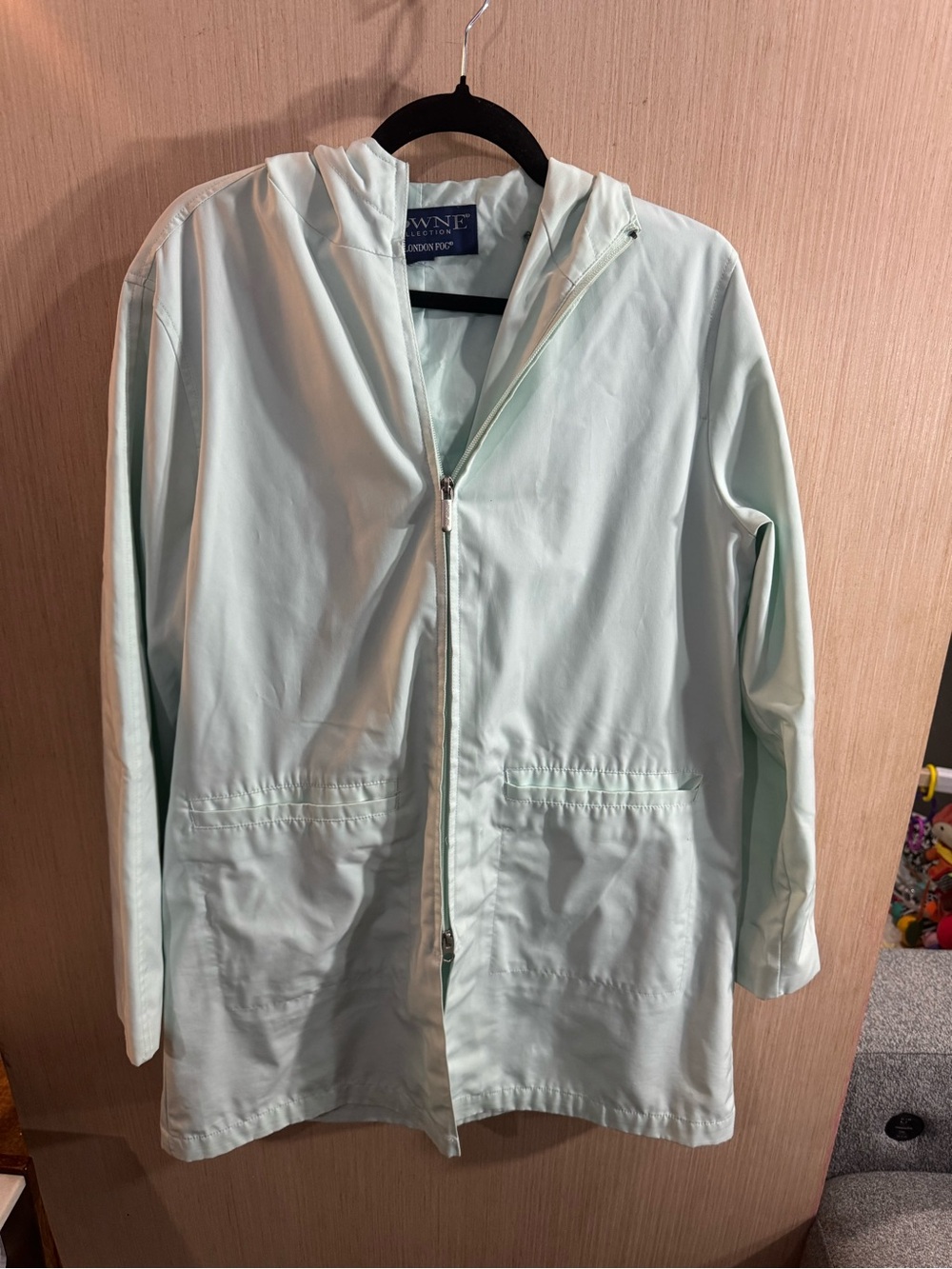 Towne Collection by London Fog Light Mint Hooded Rain Jacket Size Large